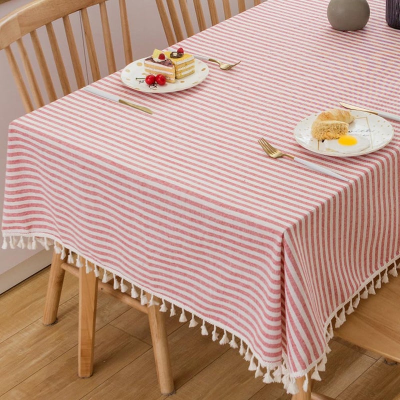 TruDelve Cloth Tablecloths Rectangular Red and White Striped Tablecloth Outdoor Picnic Table Cloth Rectangle Table Cover (Red,70"x55",Rectangular) - Image 1